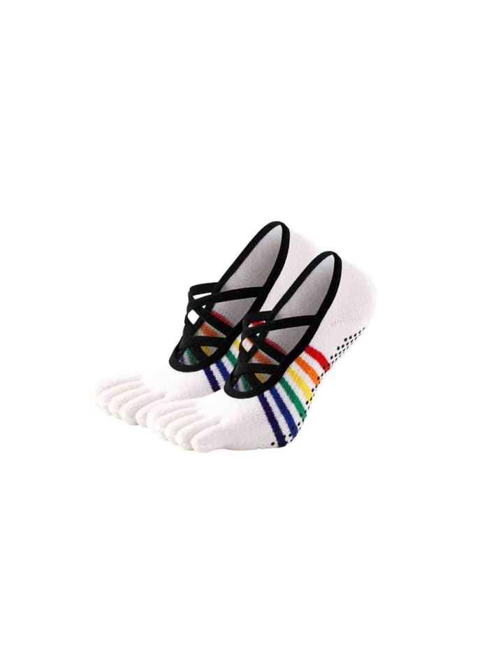 2er-Pack Yoga-/Pilates-Zehensocken – X Regenbogen Cross-Band in Weiß