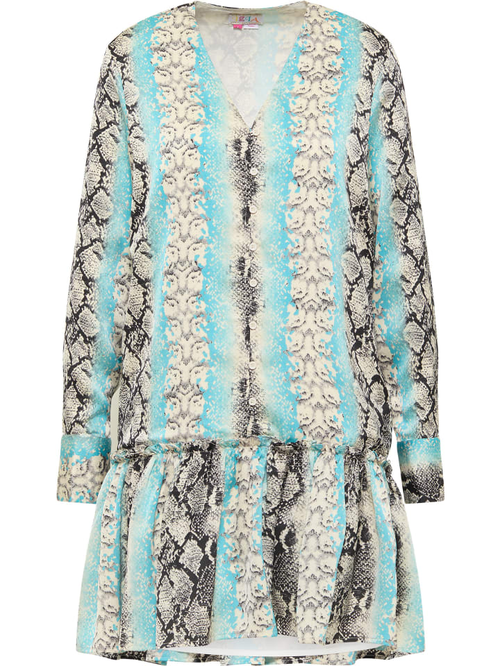 Damen Kleid Mit Reptilprint in Blau Mehrfarbig