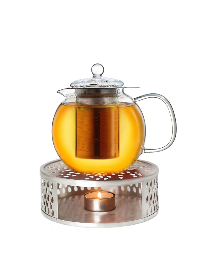 1x Teekanne 850ml "Schnabel" mit Edelstahlsieb und 1x Edelstahl-Stövchen