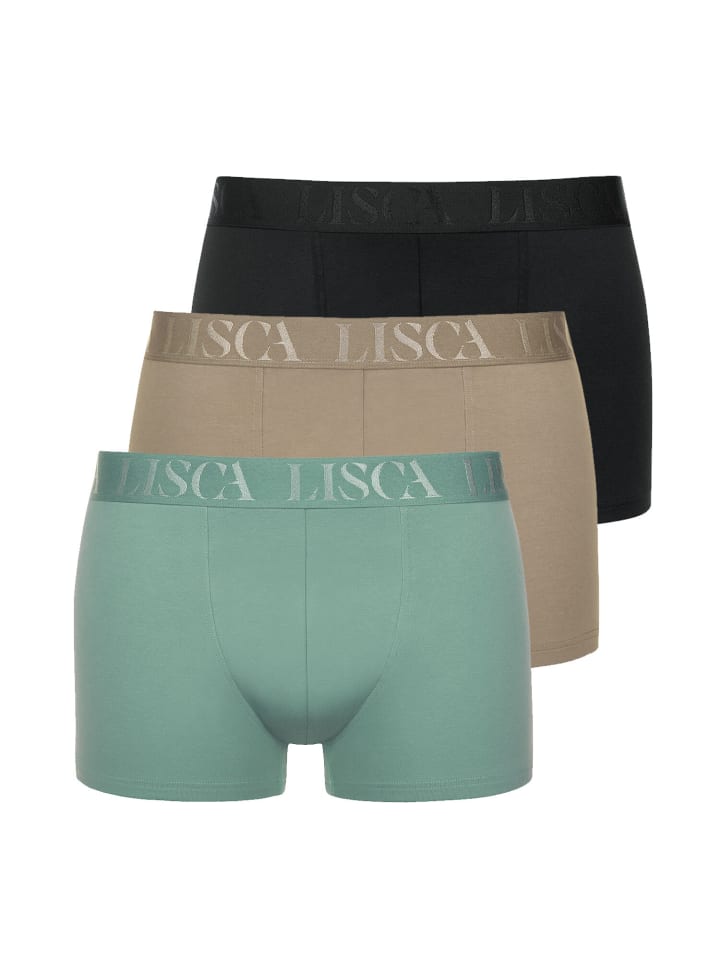 3er Pack Boxer in black-aloe green-natural grey
