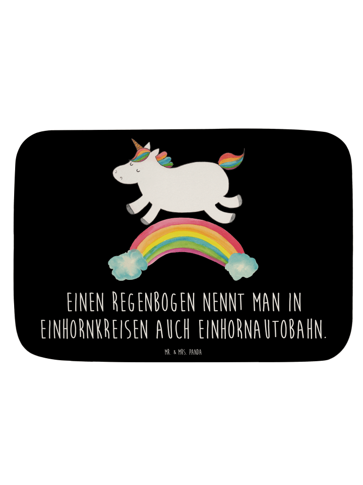 Badeteppich Einhorn Regenbogen mit Spruch in Schwarz