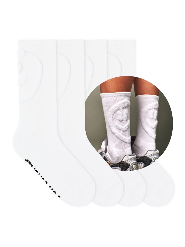 Crew-Socken Embossed in Smiley - Pure White