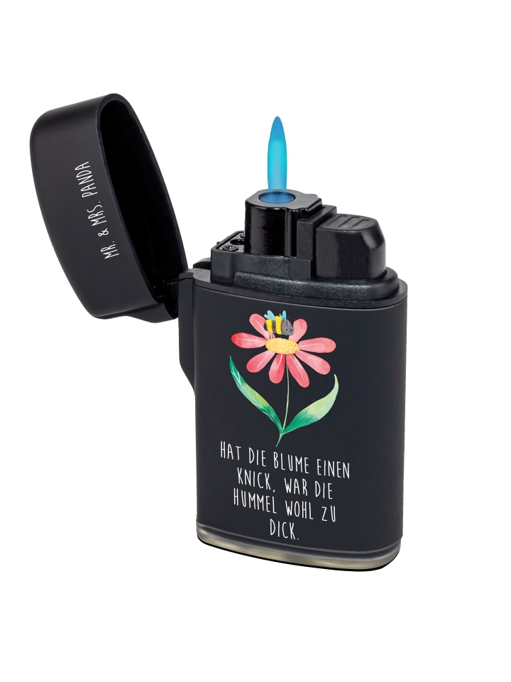 Feuerzeug Hummel Blume mit Spruch in Schwarz