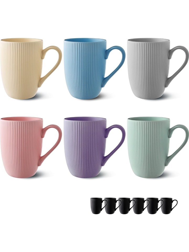 Kaffeetassen 6er Set Modern Pastellfarben - Einzigartiges
