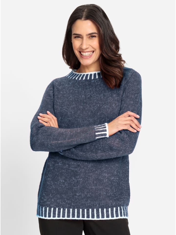 Pullover in rauchblau-ecru-gemustert