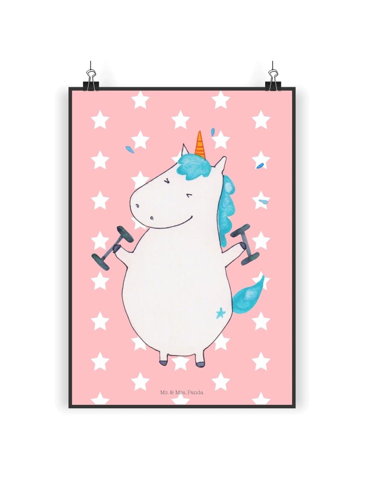 Plakat Einhorn Fitness ohne Spruch in Rot Pastell