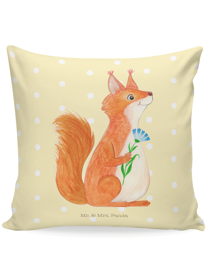 Kuschelkissen 40x40 Eichhörnchen Blume ohne Spruch in Gelb Pastell