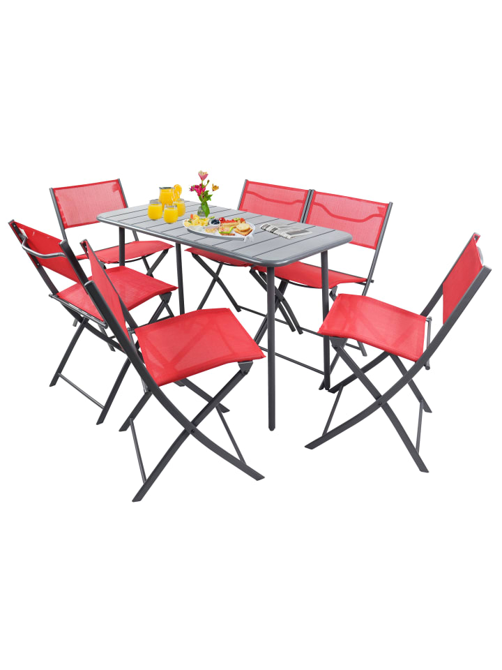 7 tlg. Bistroset Balkonset Gartenset Metall Sumila in Rot