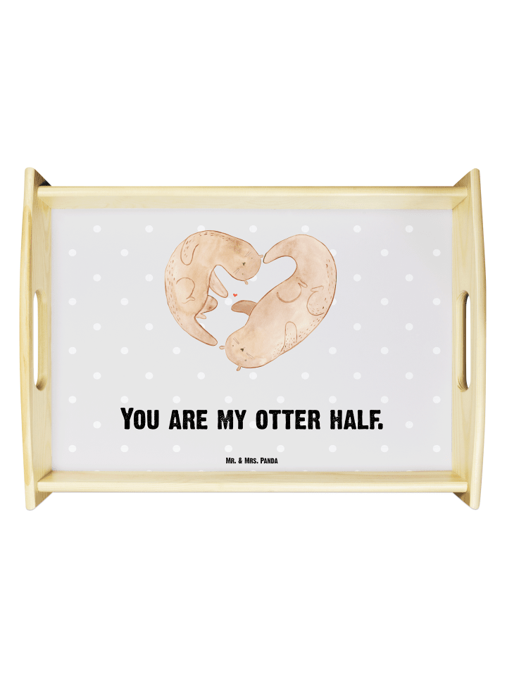 Holz Tablett Otter Herz mit Spruch in Grau Pastell