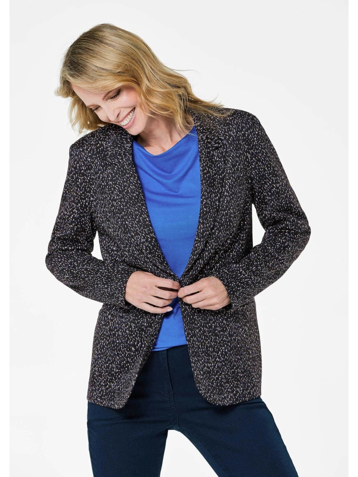 Kurzgröße:  Hüftlanger Businessblazer, Multicolor in marine / gemustert