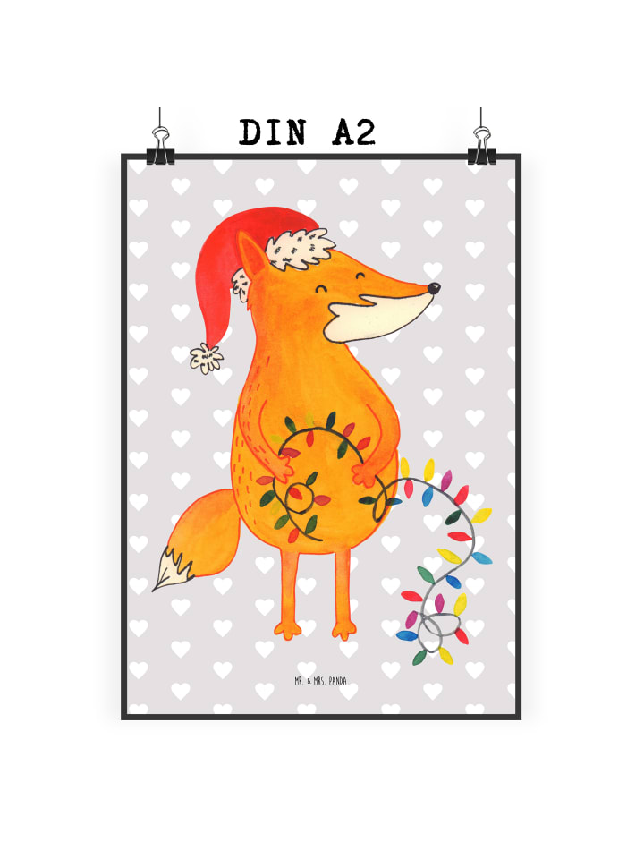 Poster Fuchs Weihnachten ohne Spruch in Grau Pastell