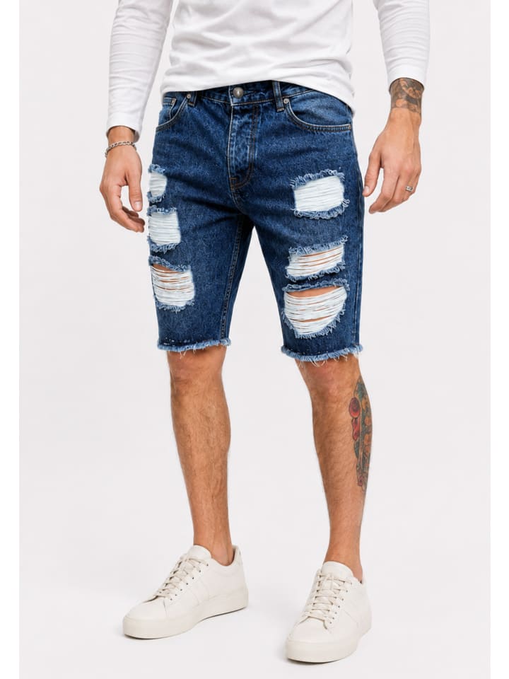 Jeansshorts - im Destroyed Look als Kurze Hose für Herren in Blau