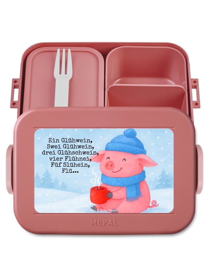 Bentobox Schweinchen Glühwein Design mit Spruch in Rot Pastell