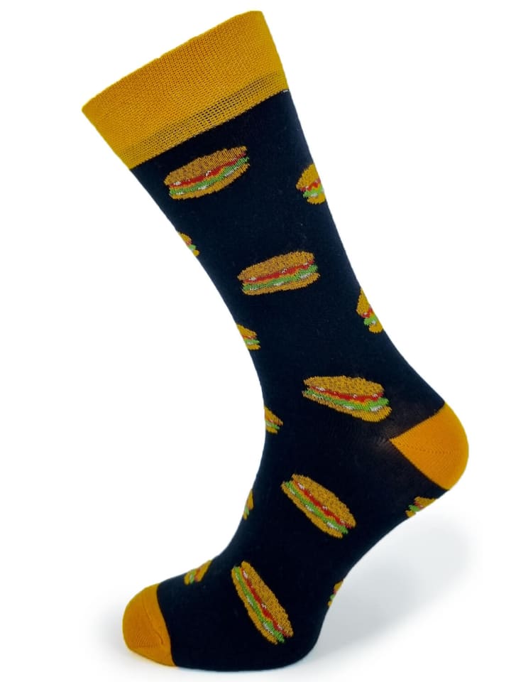 Herrensocken in Schwarz mit Hamburgermuster in Schwarz