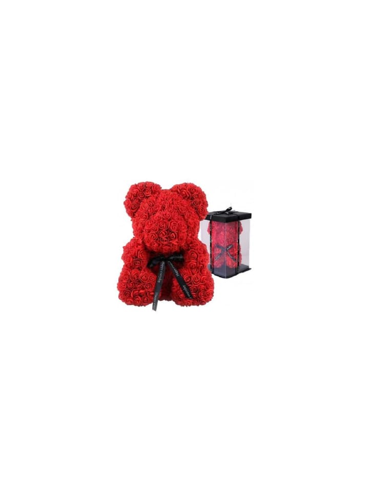 25cm Roter Rosenbär mit Schwarzer Schleife Vorverpackt in Rot