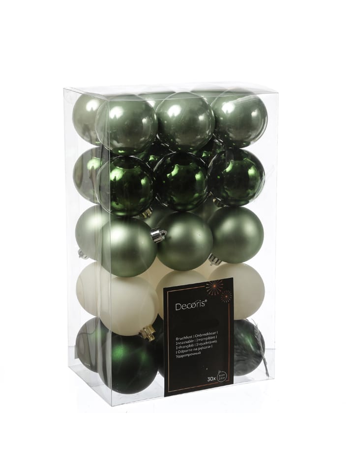 30er Set Christbaumkugeln Weihnachtskugeln bruchfest D: 6cm in grün, weiß
