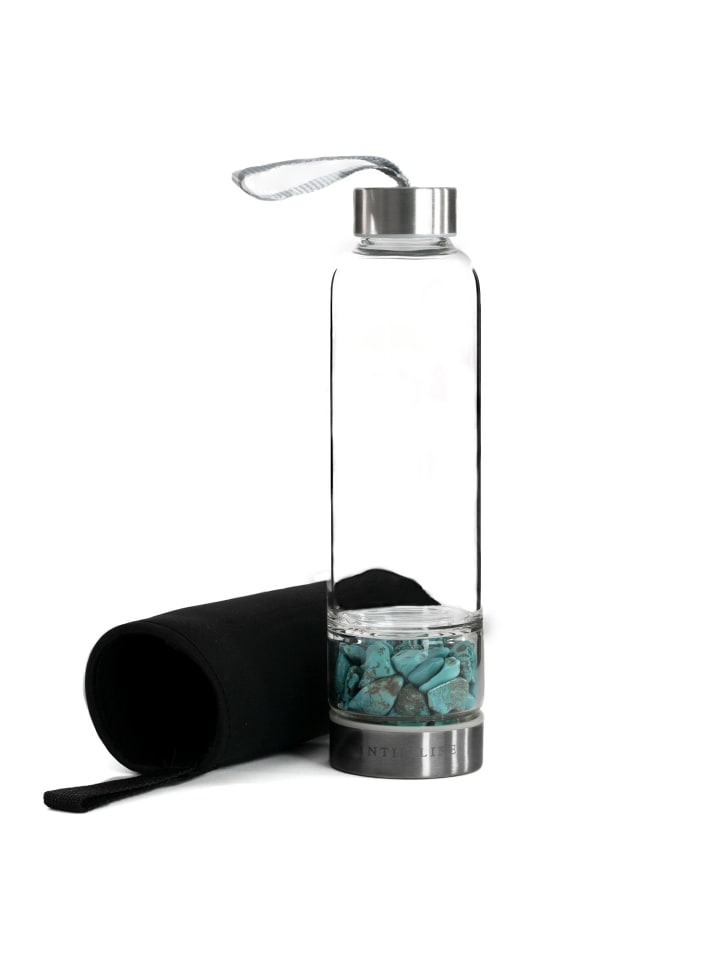 Trinkflasche Wasserflasche mit Heilsteinen in Türkis