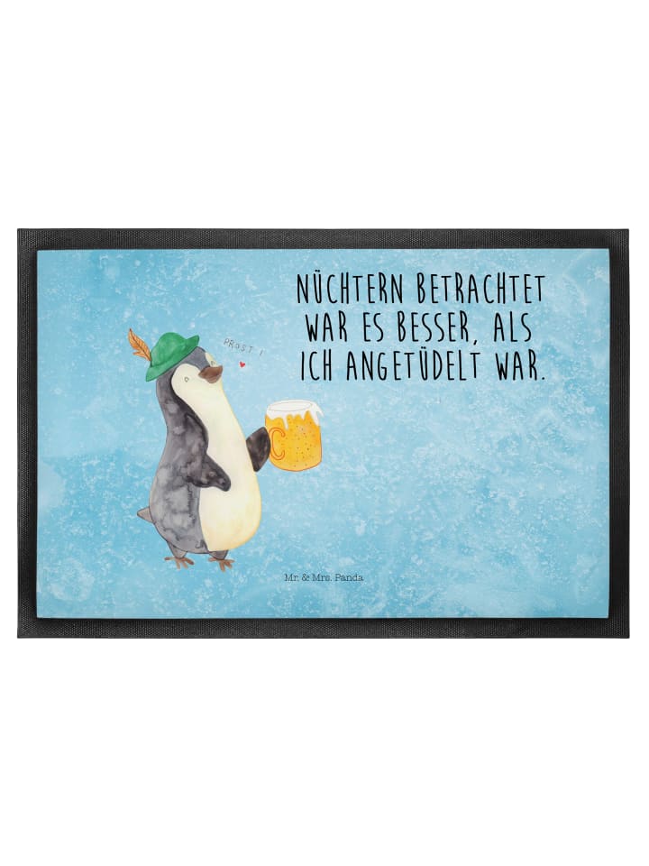 Fußmatte Pinguin Bier mit Spruch in Eisblau