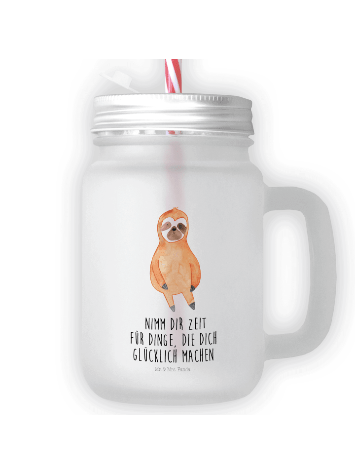 Glas Faultier Zufrieden mit Spruch in Transparent