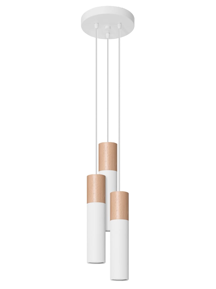 Hängeleuchte PAUL 3P Weiß mit Natural Holz (H)100cm (L)20cm (B)20cm