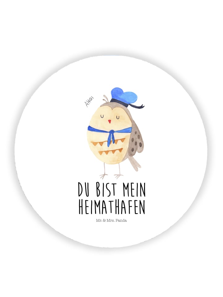 Kühlschrankmagnet Eule Matrose mit Spruch in Weiß