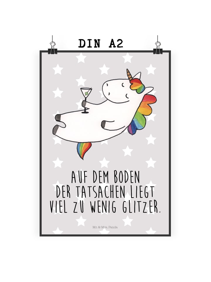 Poster Einhorn Blümchentail mit Spruch in Grau Pastell