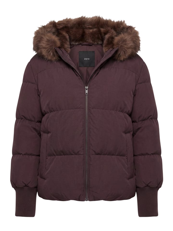 Steppjacke mit Kunstfell-Kapuze in Black Coffee