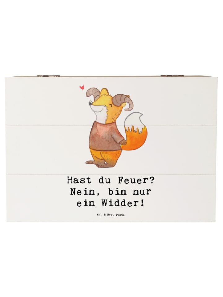 Holzkiste Widder Feuer mit Spruch in Weiß
