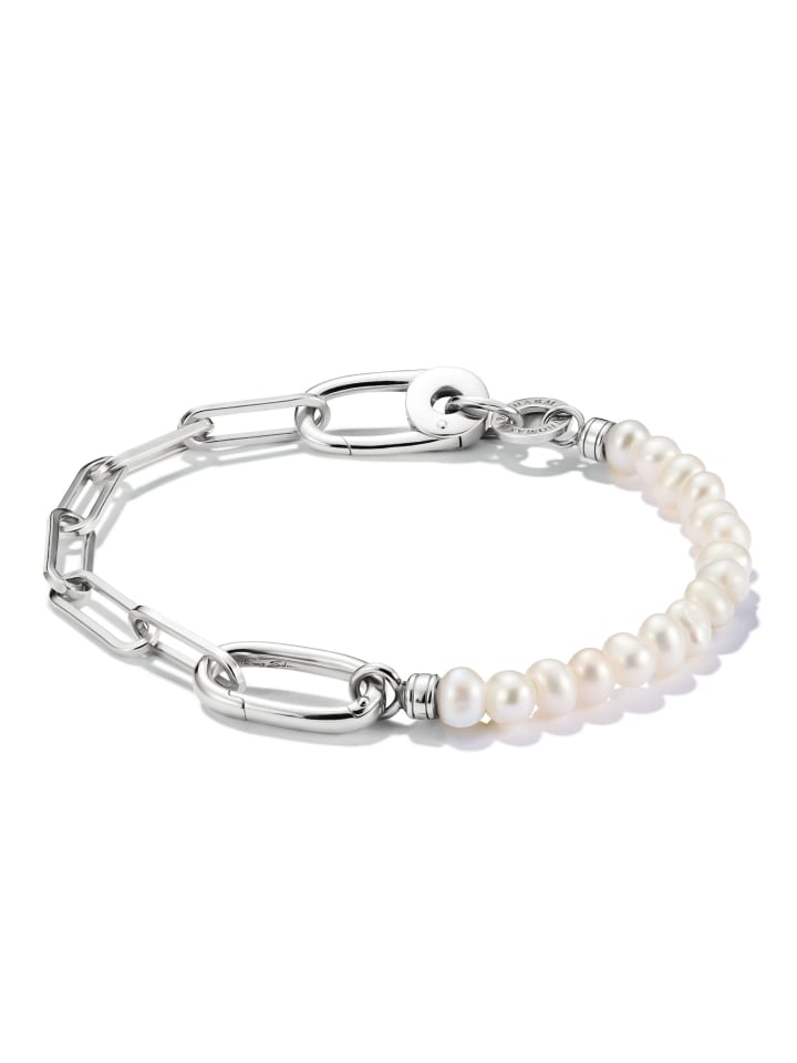 Charm-Armband Paperclip Und Perlen Mit Einem Connect Link in silber, weiß