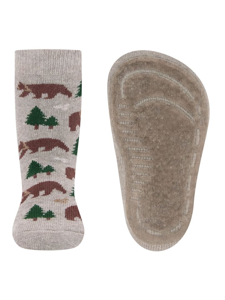 Stoppersocken Bären in dunkel beige meliert
