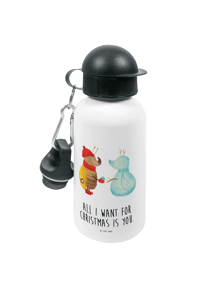 Wasserflasche Nachtfalter Schneemann mit Spruch in Weiß