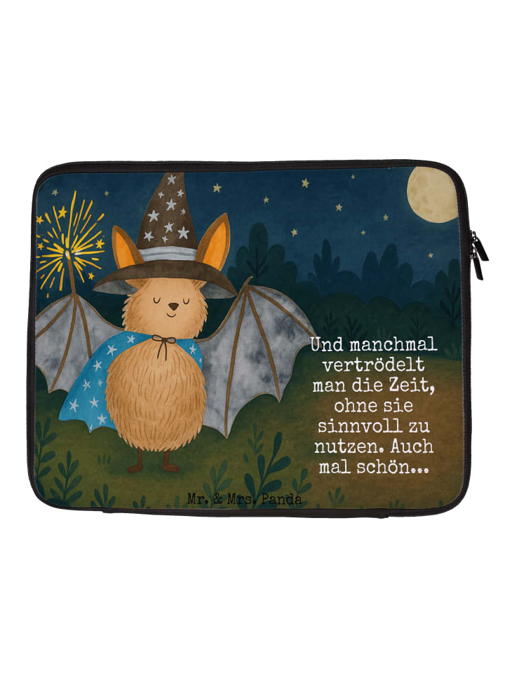 Laptophülle Fledermaus Zauberer Design mit Spruch in Weiß
