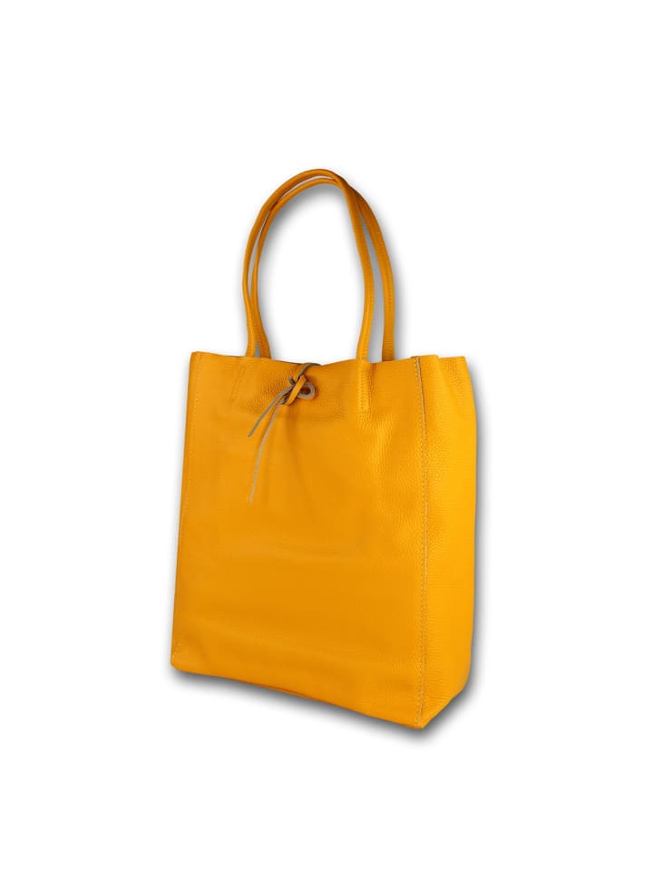 Leder Shopper, Schultertasche Toscanto Tasche gelb ca. 30cm