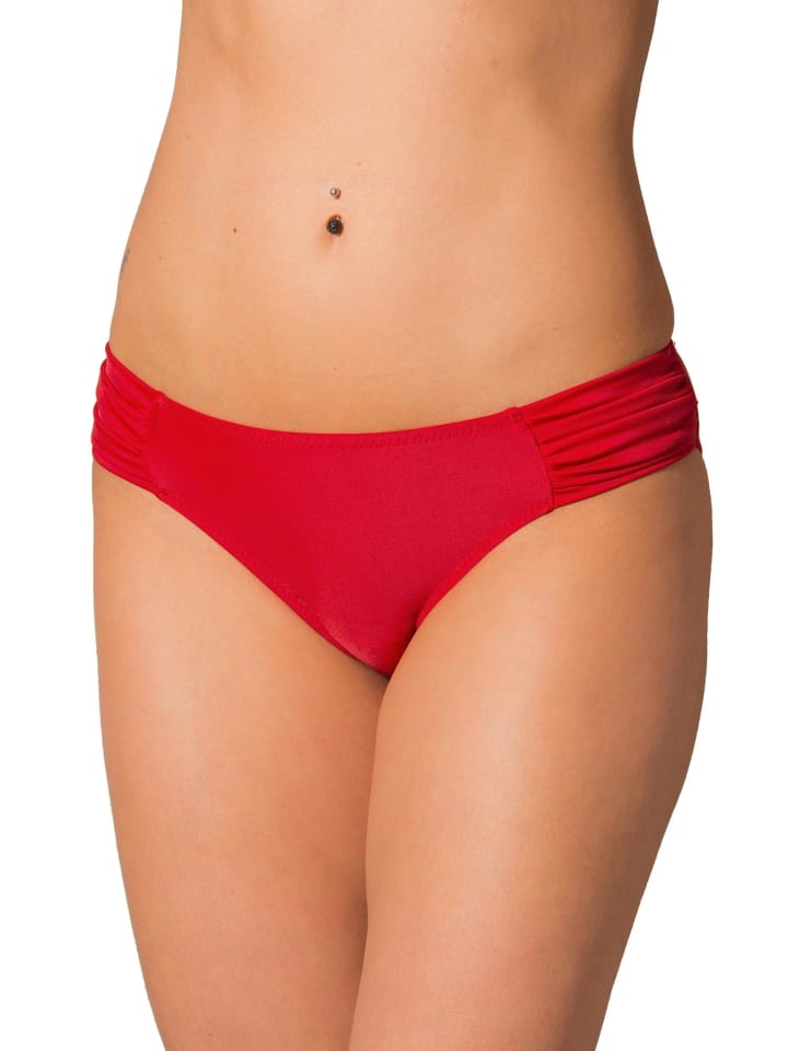 Aquarti Damen Bikinihose mit seitlichen Raffungen in rot
