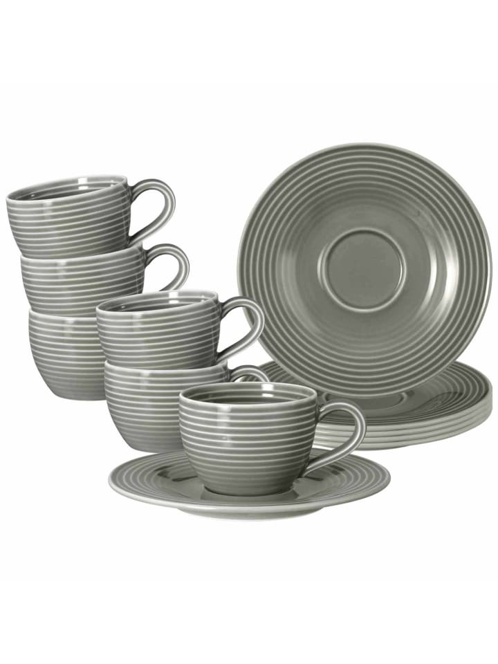 6er Set Espressotassen mit Untertassen Beat Color Glaze in Perlgrau 100 ml