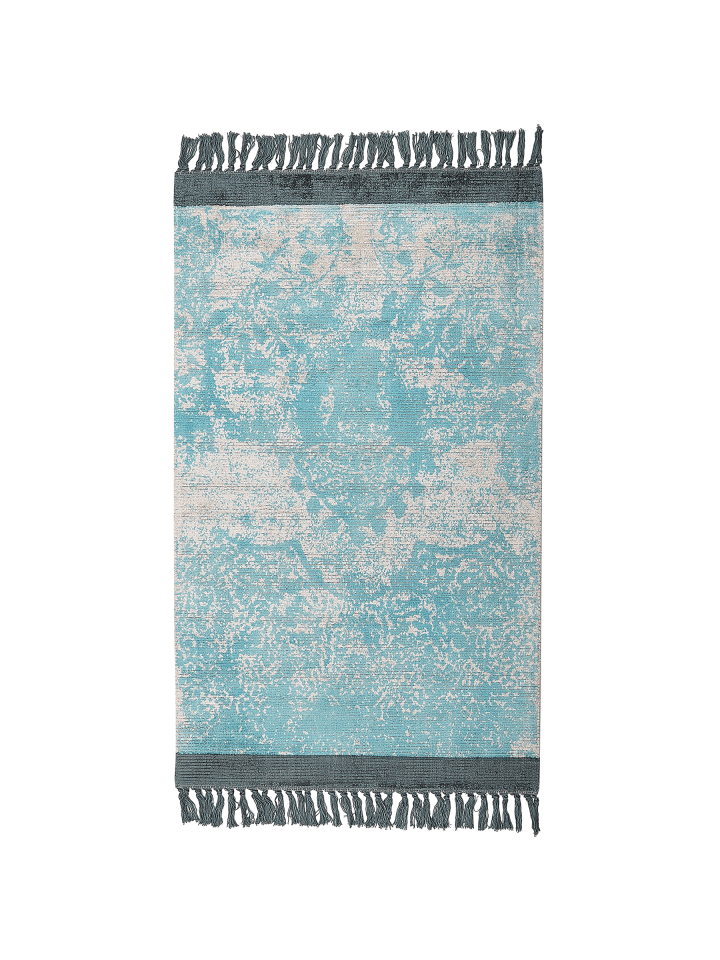Kurzflor AKARSU in Blau/Beige - (W) 80 x (H) 0.3 x (L) 150 cm
