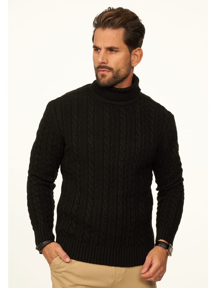 Strickpullover - als Grobstrick Pulli mit Zopfmuster für Herren in Black