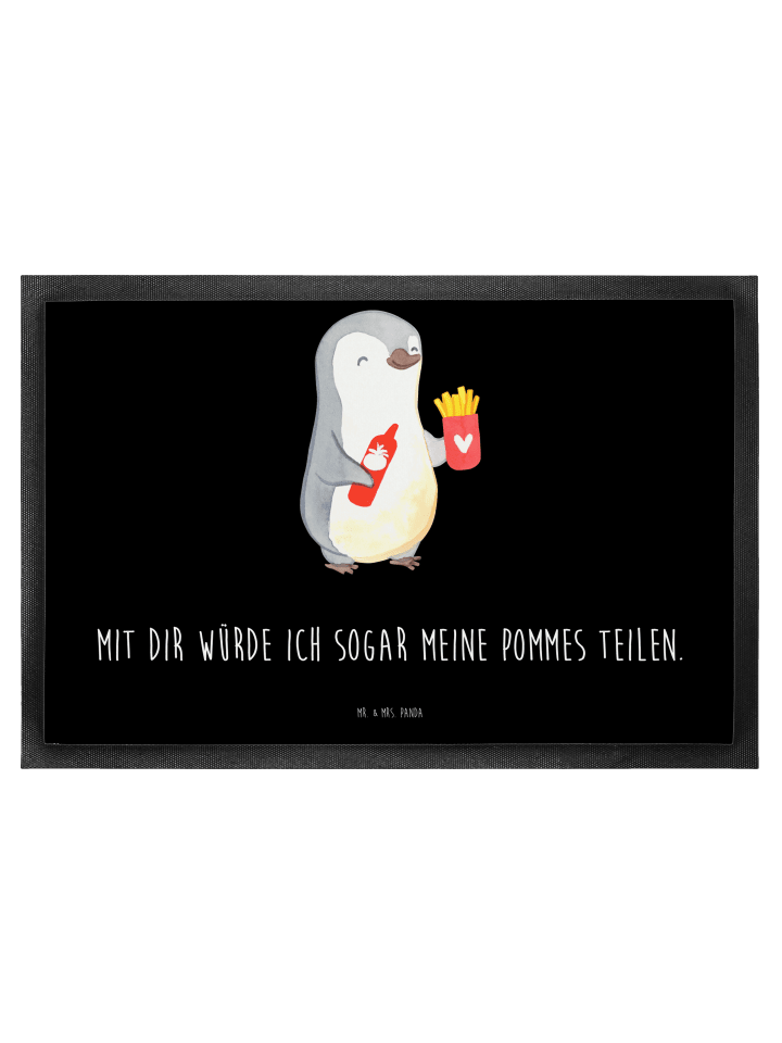 Filzmatte Pinguin Pommes mit Spruch in Schwarz