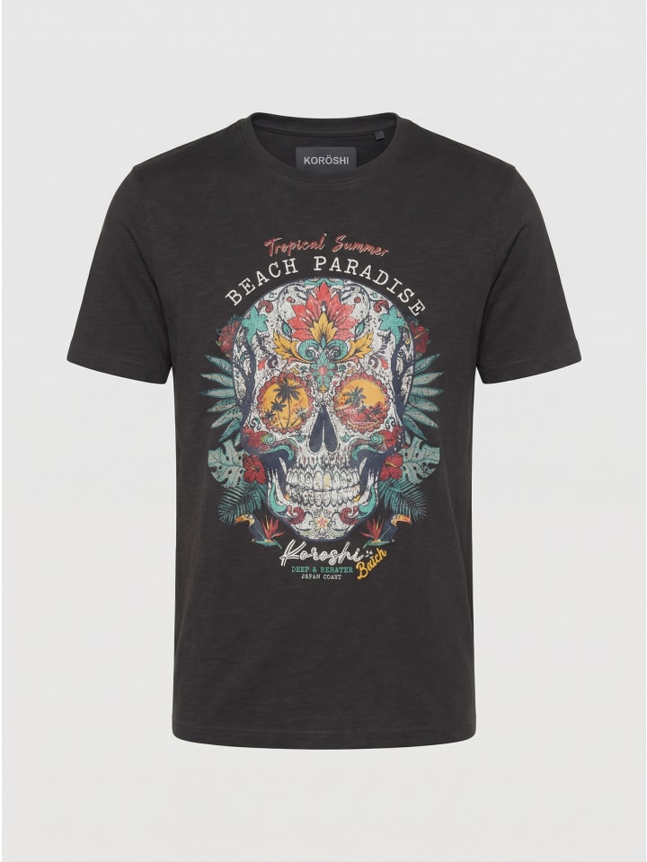 Crew t-shirt baumwolle druck-emb in anthrazit