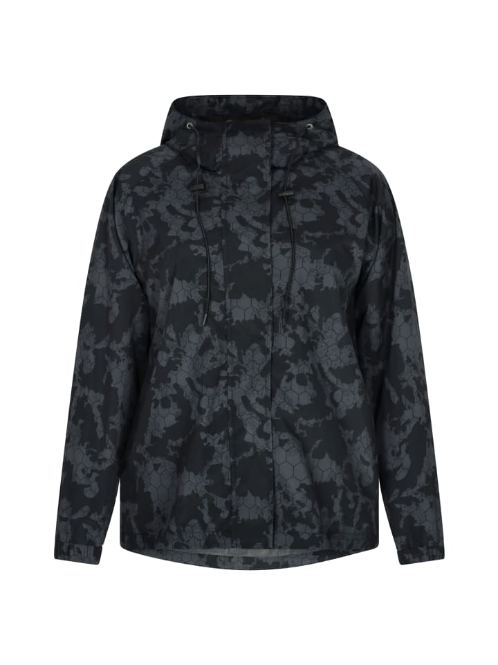 Damen Oversized Anorak in Dunkelgrau Schwarz Camouflage