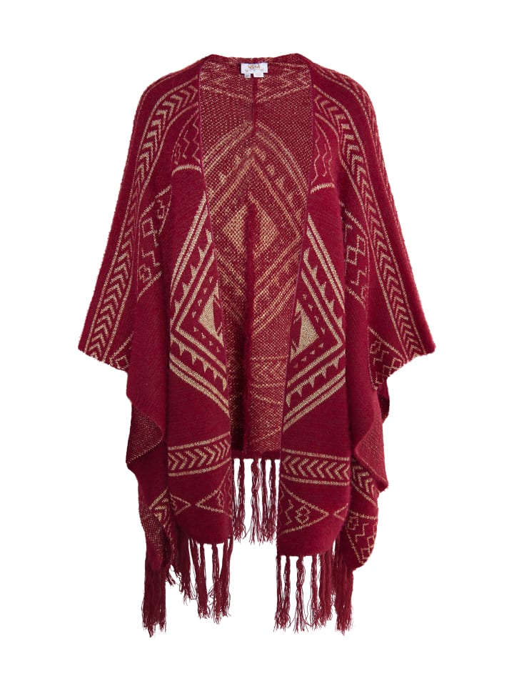 Damen Strick Cape in Dunkelrot Gold