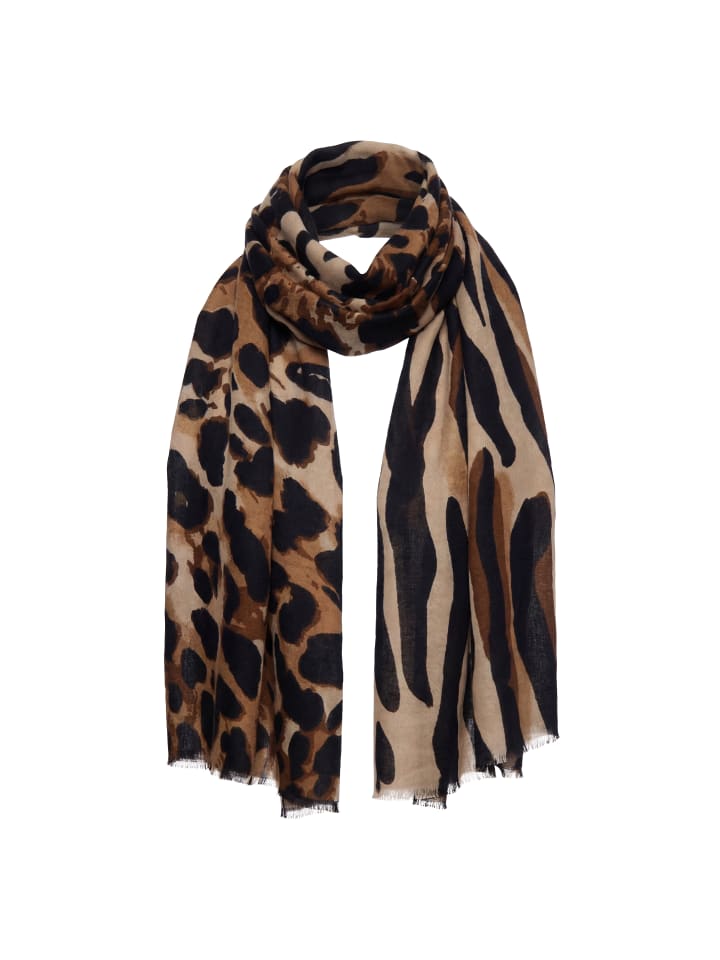 Women Feminine Scarf in Camel Black Leo Zebra