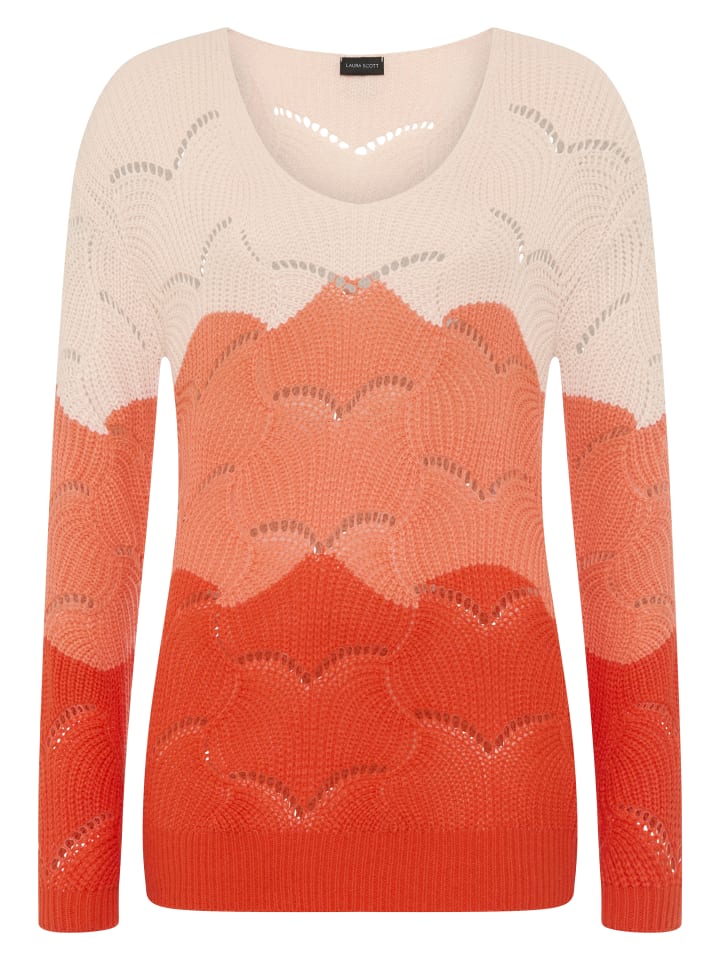 Ajourpullover in rosa-orange-rot gestreift