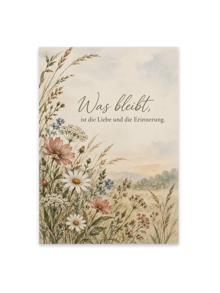Trauerkarte Blumen zart Design mit Spruch in Weiß