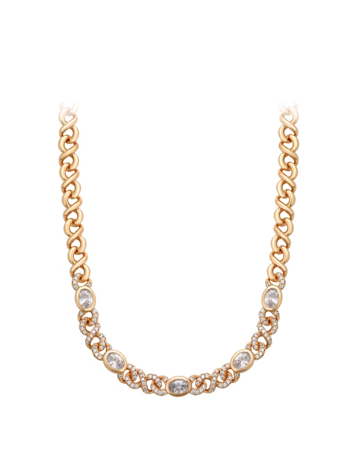 Women Chain Necklace With Rhinestones in Rose Gold