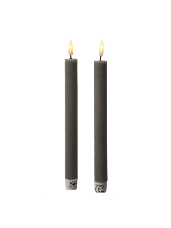 2x LED Stabkerzen LINA Rustik-Optik Echtwachs H: 24cm in grau