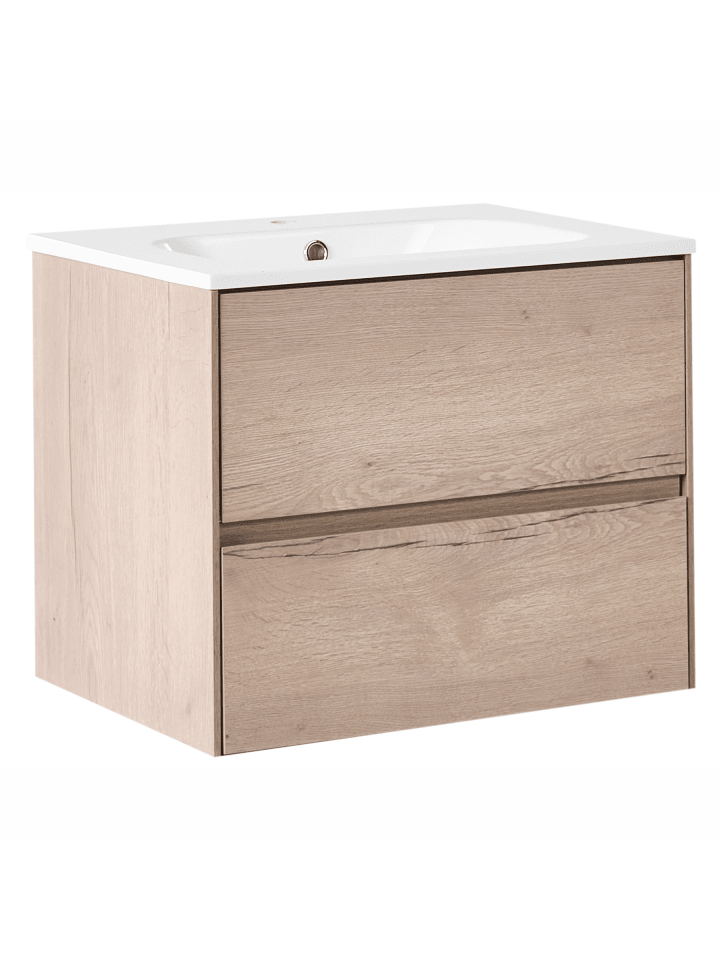 2-tlg Badezimmerschrank mit Waschbecken VITA in Braun/Weiß