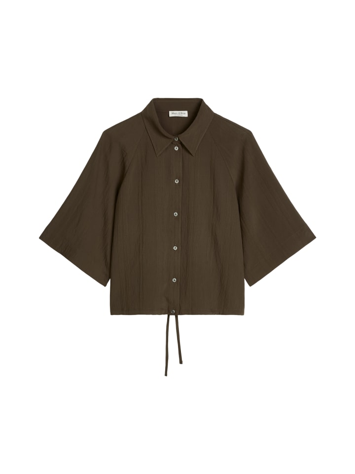 Kurzarm-Crinkle-Bluse relaxed in Dark Brown