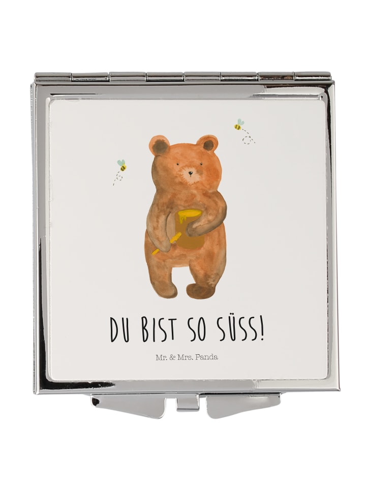 Klappbarer Spiegel Bär Honig mit Spruch in Weiß