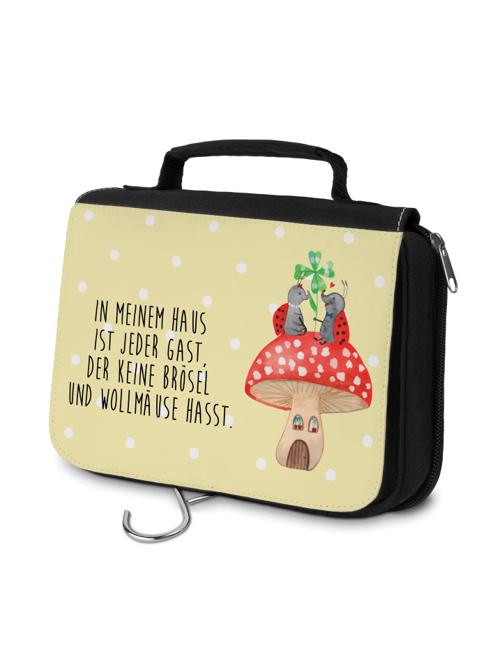 Schminktasche Marienkäfer Fliegenpilz mit Spruch in Gelb Pastell